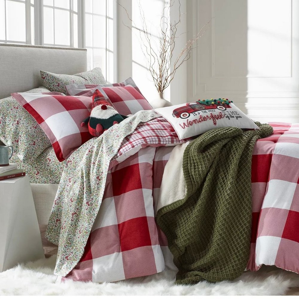 Charter Club Red Check Flannel Twin Duvet Cover Sheets Sham 5 Pc Set